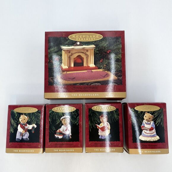 1993 Hallmark Keepsake Ornaments The Bearingers Fireplace Complete Set WORKING - Picture 7 of 10